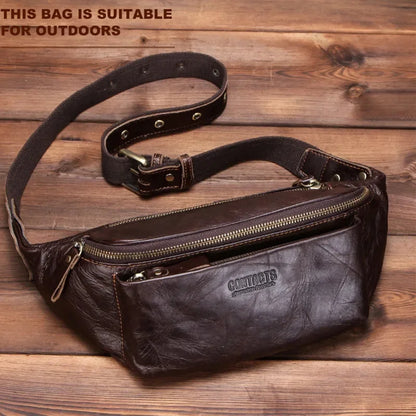 Large Capacity Men's belt genuine leather crossbody fashion male shoulder bag outdoor sports phone waist pack