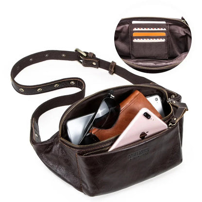 Large Capacity Men's belt genuine leather crossbody fashion male shoulder bag outdoor sports phone waist pack