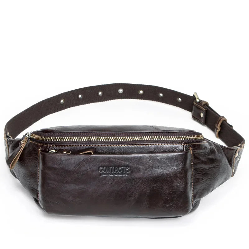 Large Capacity Men's belt genuine leather crossbody fashion male shoulder bag outdoor sports phone waist pack