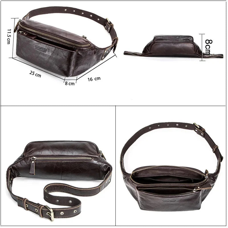 Large Capacity Men's belt genuine leather crossbody fashion male shoulder bag outdoor sports phone waist pack