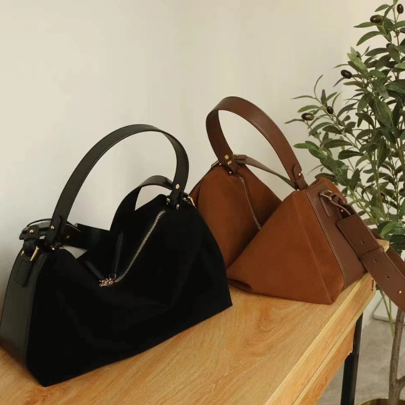 Large Capacity One Shoulder Crossbody Pillow Bags Women Autumn Winter Vintage Suede Splicing Tote Bag 2024 New Fashion Handbags