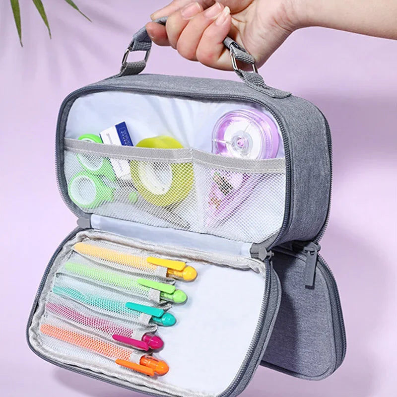 Large Capacity Pen Bag Men's Multi-layer Stationery Storage Bag Elementary School Clamshell Pencli Bag College Pencil Case