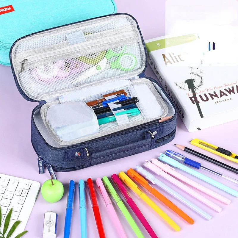 Large Capacity Pen Bag Men's Multi-layer Stationery Storage Bag Elementary School Clamshell Pencli Bag College Pencil Case