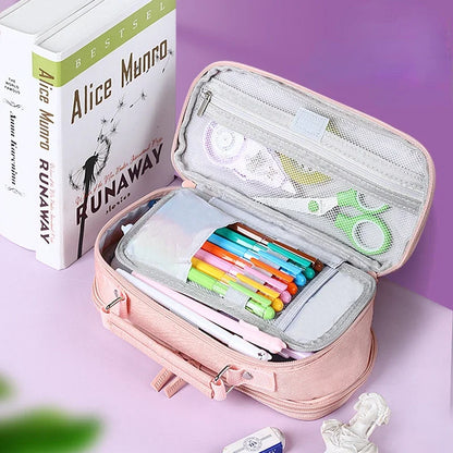 Large Capacity Pen Bag Men's Multi-layer Stationery Storage Bag Elementary School Clamshell Pencli Bag College Pencil Case