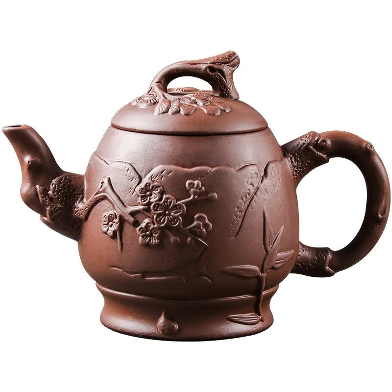 Large Capacity Plum Blossom Tea Pot, Built-in Stainless Steel Filter, Kung Fu Tea Pot, Purple Sand, 600ml