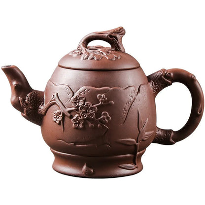 Large Capacity Plum Blossom Tea Pot, Built-in Stainless Steel Filter, Kung Fu Tea Pot, Purple Sand, 600ml