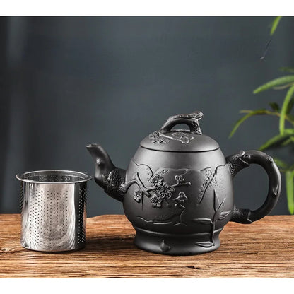 Large Capacity Plum Blossom Tea Pot, Built-in Stainless Steel Filter, Kung Fu Tea Pot, Purple Sand, 600ml