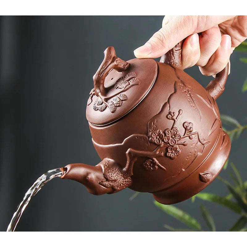Large Capacity Plum Blossom Tea Pot, Built-in Stainless Steel Filter, Kung Fu Tea Pot, Purple Sand, 600ml