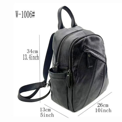 Large Capacity Preppy Style Vintage Backpacks Casual All-match Solid Black Genuine Leather Schoolbag Leisure All-match Bolsas