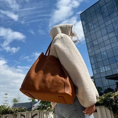 Large Capacity Single Shoulder Tote Bags Women Genuine Leather Bucket Bags Fashion Commuter Travel Casual Purses Bolsos Mujer