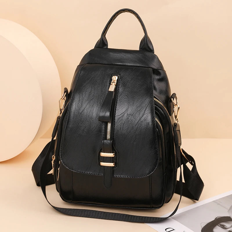 Large Capacity Solid Color Designer Women's Backpack Waterproof Wear-resistant High-quality Leather Travel Back Pack For Women