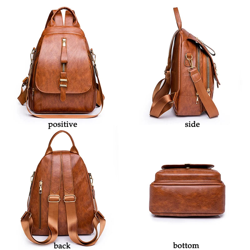 Large Capacity Solid Color Designer Women's Backpack Waterproof Wear-resistant High-quality Leather Travel Back Pack For Women