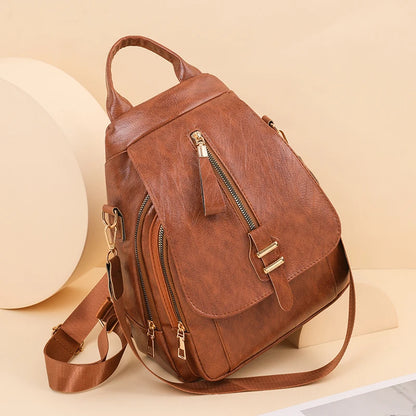 Large Capacity Solid Color Designer Women's Backpack Waterproof Wear-resistant High-quality Leather Travel Back Pack For Women