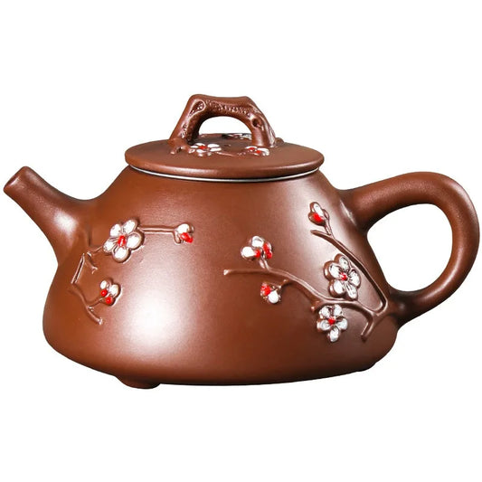 Large Capacity  Teapot Hand Colored Stone Ladle Plum Pot Stainless Steel Filter Tea Kettle Handmade Kungfu Tea Set