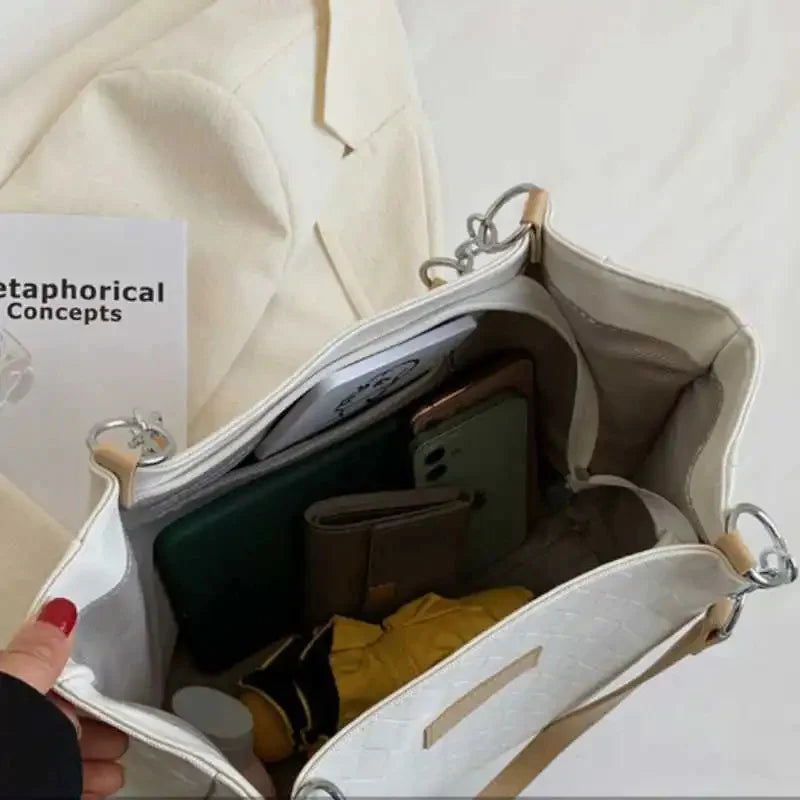 Large Capacity Tote Women's Fashion PU Commuter Female Simple Solid Color Rhombus Shoulder Bag Ladies All-match Casual