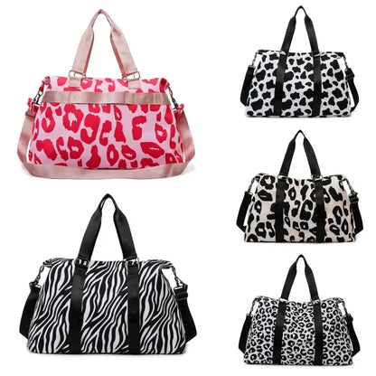 Large Capacity Travel Bag Wet and Dry Shoulder Luggage Handbag Leisure Sports Fitness Bag Leopard Print Women's Travel Backpack