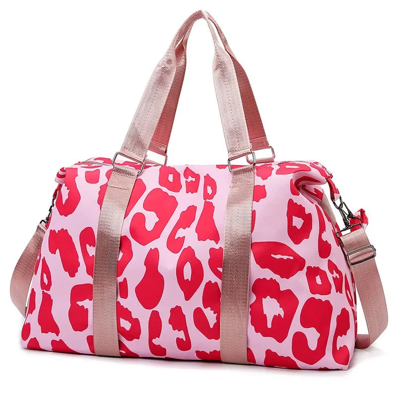 Large Capacity Travel Bag Wet and Dry Shoulder Luggage Handbag Leisure Sports Fitness Bag Leopard Print Women's Travel Backpack