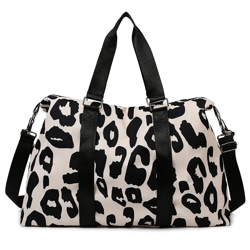 Large Capacity Travel Bag Wet and Dry Shoulder Luggage Handbag Leisure Sports Fitness Bag Leopard Print Women's Travel Backpack