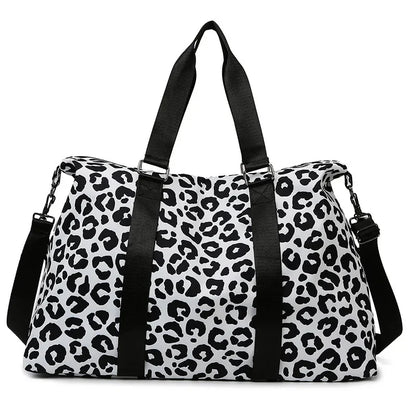 Large Capacity Travel Bag Wet and Dry Shoulder Luggage Handbag Leisure Sports Fitness Bag Leopard Print Women's Travel Backpack