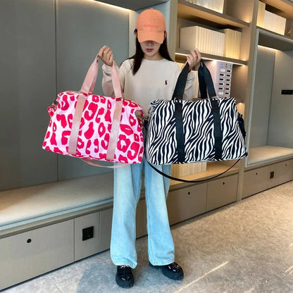 Large Capacity Travel Bag Wet and Dry Shoulder Luggage Handbag Leisure Sports Fitness Bag Leopard Print Women's Travel Backpack