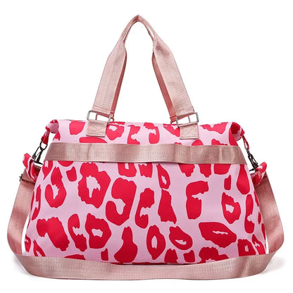 Large Capacity Travel Bag Wet and Dry Shoulder Luggage Handbag Leisure Sports Fitness Bag Leopard Print Women's Travel Backpack