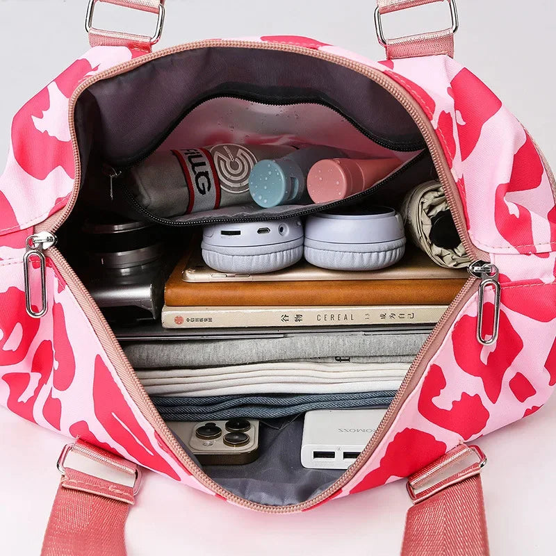 Large Capacity Travel Bag Wet and Dry Shoulder Luggage Handbag Leisure Sports Fitness Bag Leopard Print Women's Travel Backpack