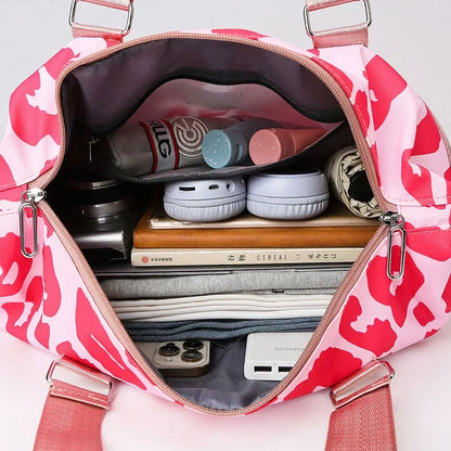 Large Capacity Travel Bag Wet and Dry Shoulder Luggage Handbag Leisure Sports Fitness Bag Leopard Print Women's Travel Backpack