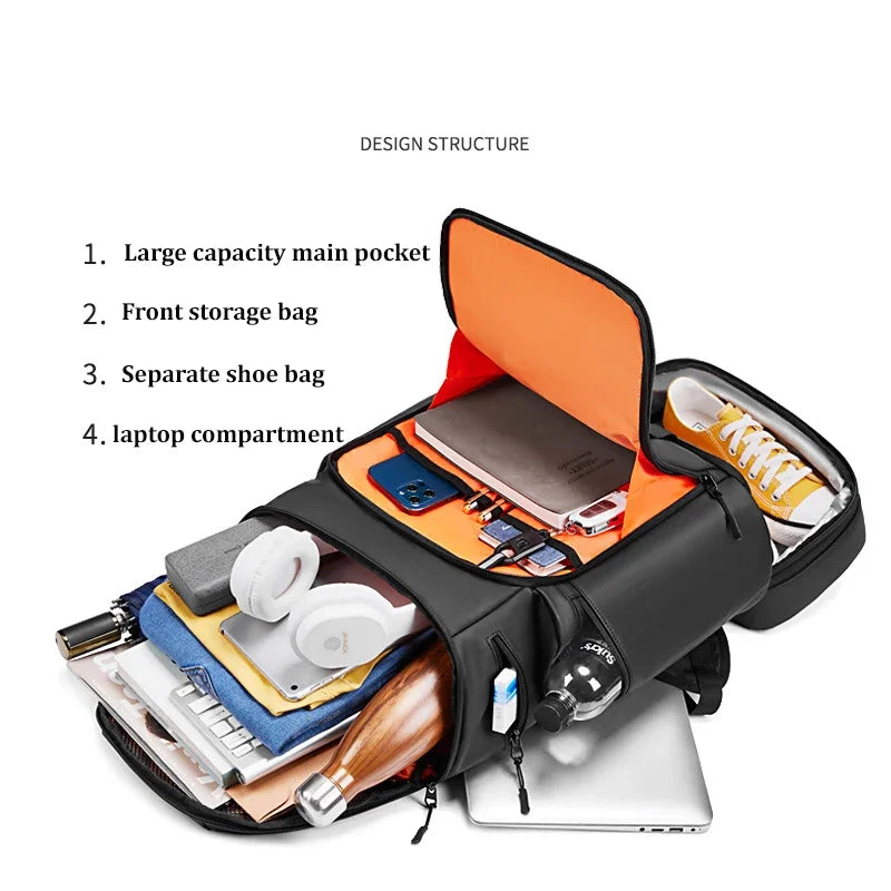 Large Capacity Travel for Men Backpack Trekking Mountain Outdoor Waterproof 15.6in Laptop Backpacks with Shoe Bag Sport Style