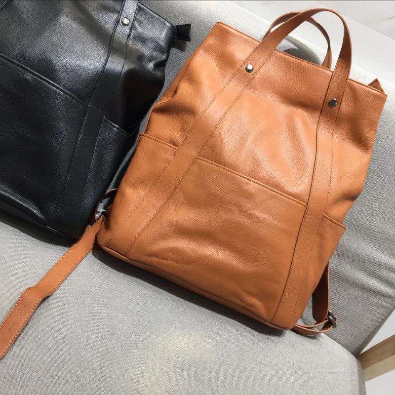 Large Capacity Unisex Multifunctional Portable Shoulder Bags Waterproof Business Travel Backpacks Retro Genuine Leather Bolsas