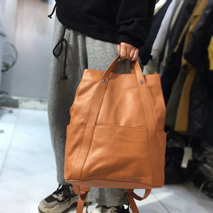 Large Capacity Unisex Multifunctional Portable Shoulder Bags Waterproof Business Travel Backpacks Retro Genuine Leather Bolsas