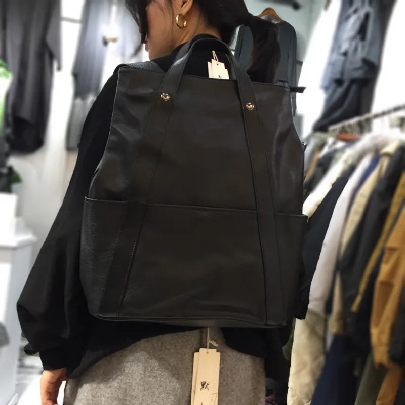 Large Capacity Unisex Multifunctional Portable Shoulder Bags Waterproof Business Travel Backpacks Retro Genuine Leather Bolsas