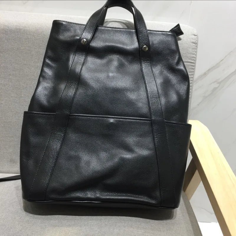 Large Capacity Unisex Multifunctional Portable Shoulder Bags Waterproof Business Travel Backpacks Retro Genuine Leather Bolsas