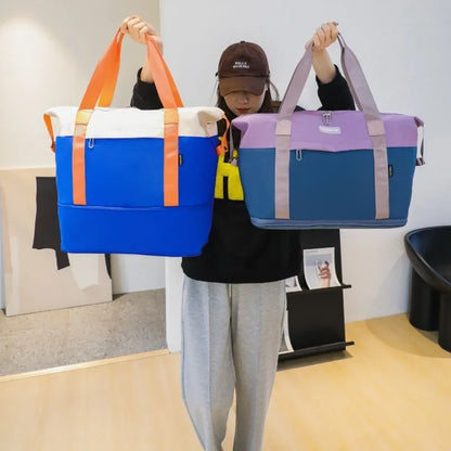 Large Capacity Waterproof Travel Bag Color Matching Camping Fitness Bag Maternity Travel Pack Expansion and Folding Unisex