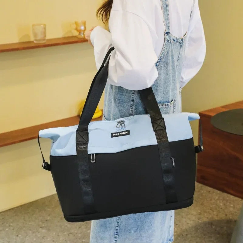 Large Capacity Waterproof Travel Bag Color Matching Camping Fitness Bag Maternity Travel Pack Expansion and Folding Unisex