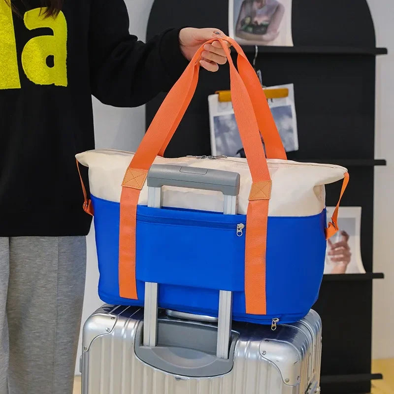 Large Capacity Waterproof Travel Bag Color Matching Camping Fitness Bag Maternity Travel Pack Expansion and Folding Unisex