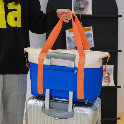 Large Capacity Waterproof Travel Bag Color Matching Camping Fitness Bag Maternity Travel Pack Expansion and Folding Unisex