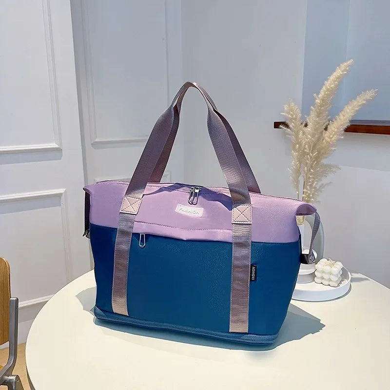 Large Capacity Waterproof Travel Bag Color Matching Camping Fitness Bag Maternity Travel Pack Expansion and Folding Unisex