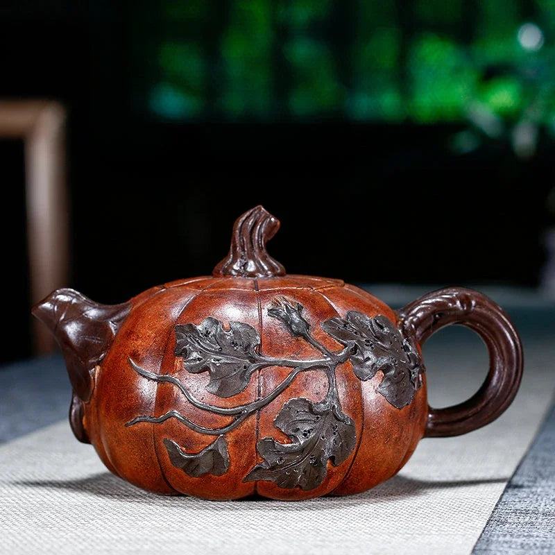 Large Capacity Yixing Purple Clay Teapot Hand-carved Raw Ore Pumpkin Kettle Home Beauty Tea Infuser Chinese Zisha Tea Set