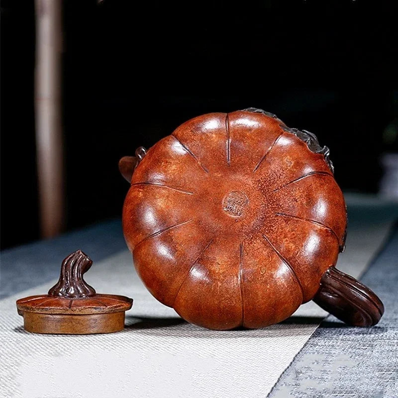Large Capacity Yixing Purple Clay Teapot Hand-carved Raw Ore Pumpkin Kettle Home Beauty Tea Infuser Chinese Zisha Tea Set