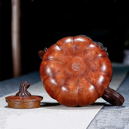 Large Capacity Yixing Purple Clay Teapot Hand-carved Raw Ore Pumpkin Kettle Home Beauty Tea Infuser Chinese Zisha Tea Set