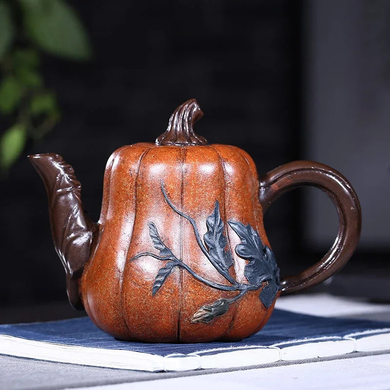 Large Capacity Yixing Purple Clay Teapot Hand-carved Raw Ore Pumpkin Kettle Home Beauty Tea Infuser Chinese Zisha Tea Set
