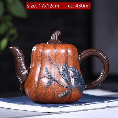 Large Capacity Yixing Purple Clay Teapot Hand-carved Raw Ore Pumpkin Kettle Home Beauty Tea Infuser Chinese Zisha Tea Set