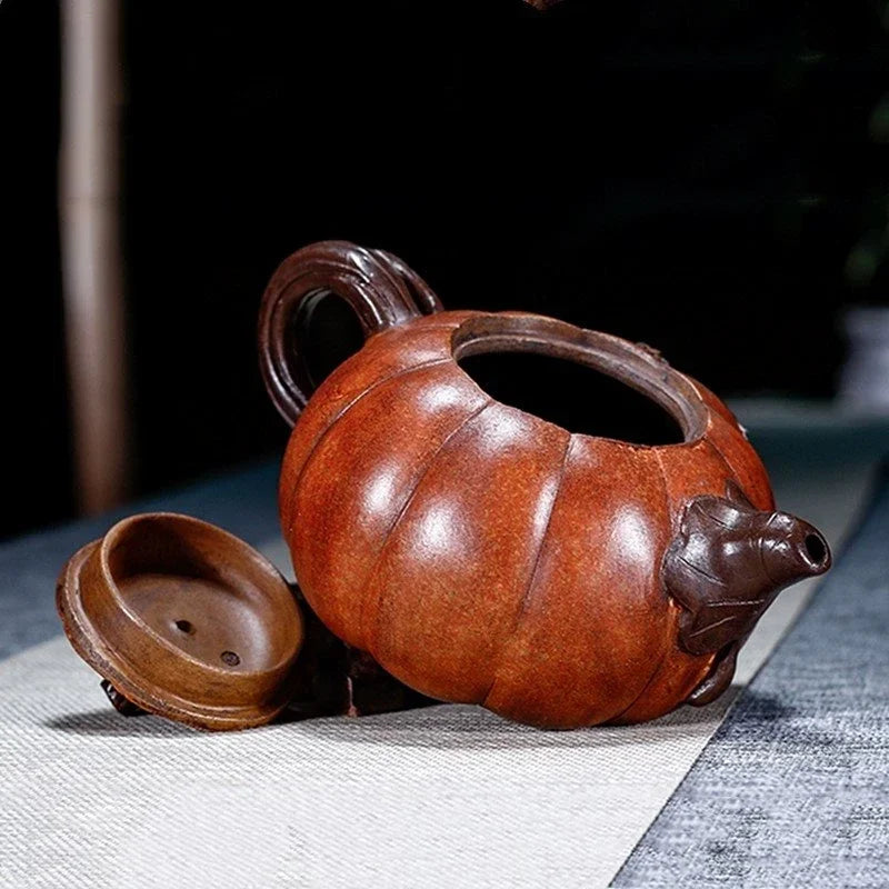 Large Capacity Yixing Purple Clay Teapot Hand-carved Raw Ore Pumpkin Kettle Home Beauty Tea Infuser Chinese Zisha Tea Set