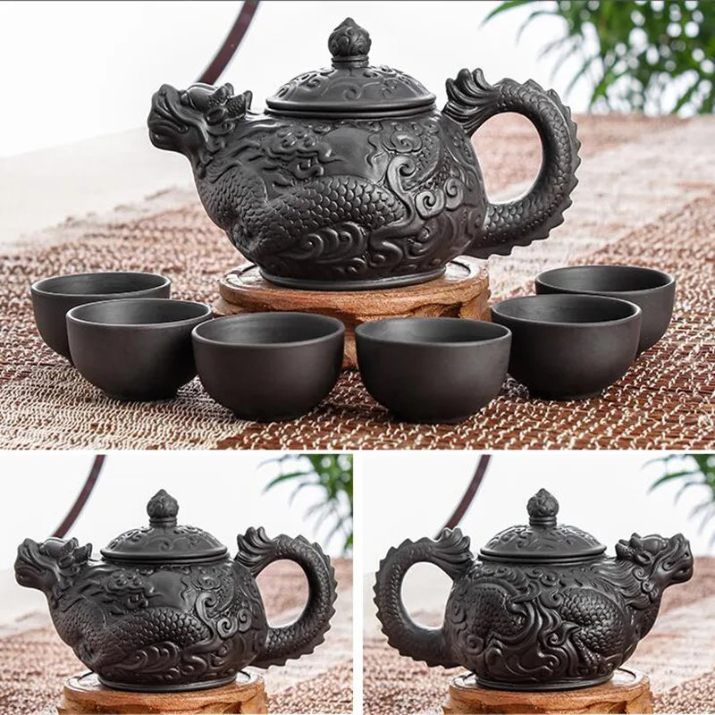 Large Capacity Yixing Zhu Ni Flower Tea Kettle, Large Capacity, Purple Sand Teapot, Chinese Tea Set, Handmade, 1 Pot, 6 Cups