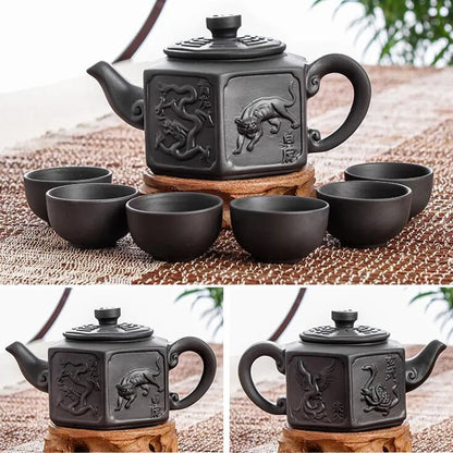 Large Capacity Yixing Zhu Ni Flower Tea Kettle, Large Capacity, Purple Sand Teapot, Chinese Tea Set, Handmade, 1 Pot, 6 Cups