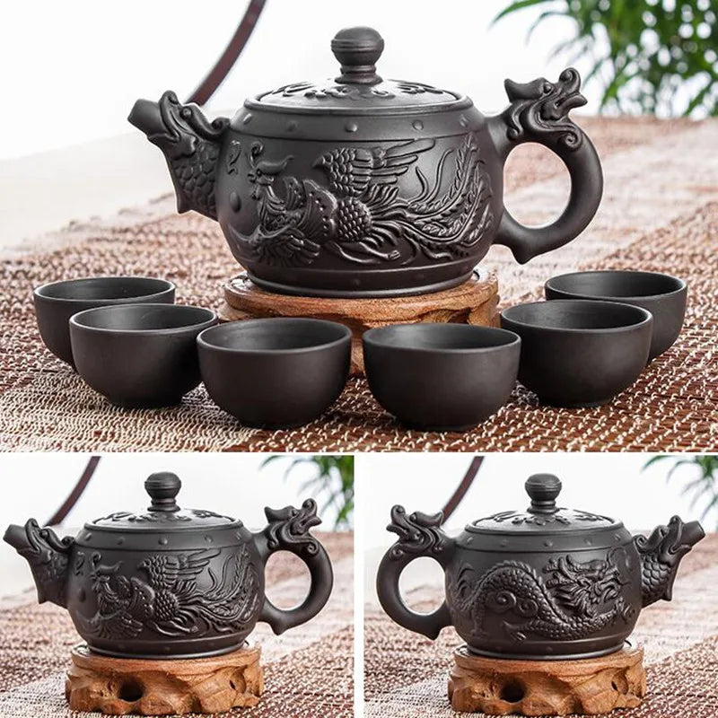 Large Capacity Yixing Zhu Ni Flower Tea Kettle, Large Capacity, Purple Sand Teapot, Chinese Tea Set, Handmade, 1 Pot, 6 Cups