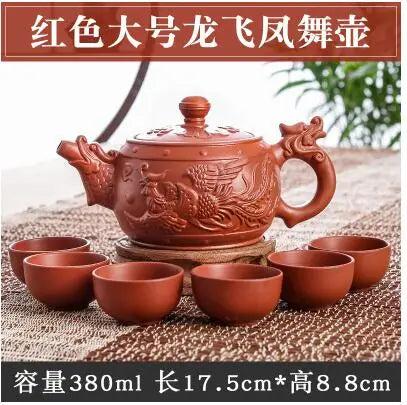 Large Capacity Yixing Zhu Ni Flower Tea Kettle, Large Capacity, Purple Sand Teapot, Chinese Tea Set, Handmade, 1 Pot, 6 Cups