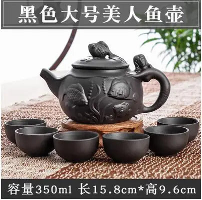 Large Capacity Yixing Zhu Ni Flower Tea Kettle, Large Capacity, Purple Sand Teapot, Chinese Tea Set, Handmade, 1 Pot, 6 Cups
