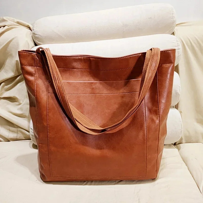 Large Capacity soft leather women's hand fashion shoulder vintage Lady tote bag