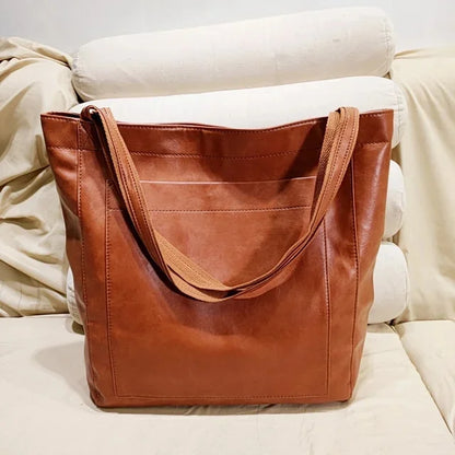 Large Capacity soft leather women's hand fashion shoulder vintage Lady tote bag